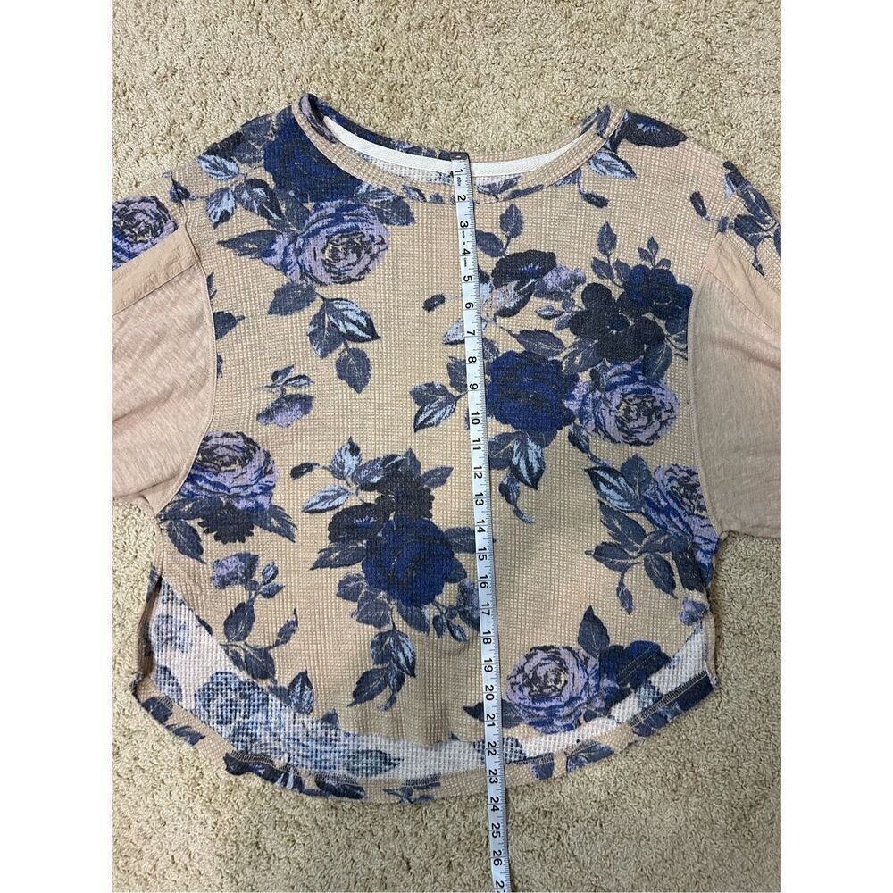 Free People taupe blue floral ballon sleeve thermal XS BIN P - Picture 7 of 8